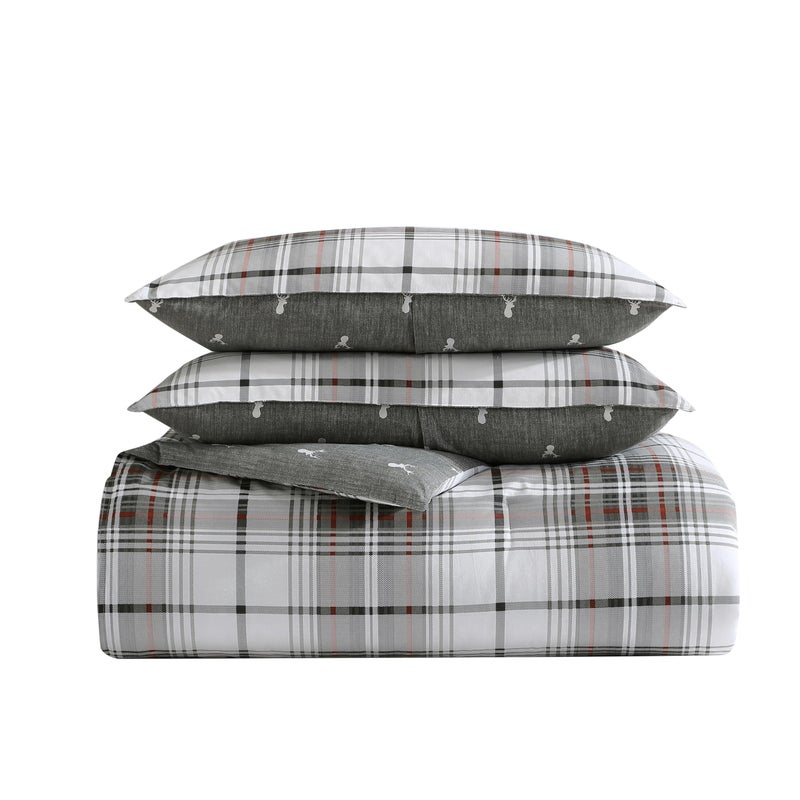Eddie Bauer - King Comforter Set, Reversible Cotton Bedding with Matching Shams, Plaid Home Decor (Alder Red/Grey, King) - Image 1